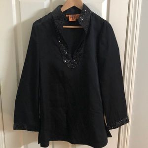 Black Sequin Tory Burch Sating Tunic Size 8